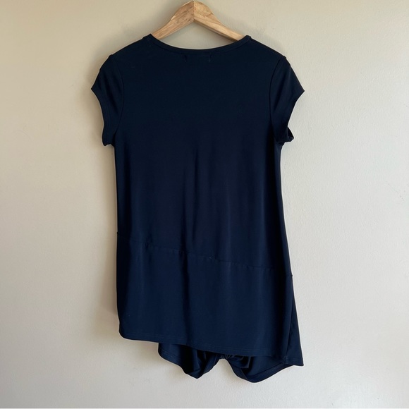 SYMPLI black asymmetrical blouse size 6 short sleeve w knot hemline stretchy - Picture 4 of 6